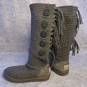 Ugg Australia Women's 6 Cardy Classic Knit Sweater Boots Gray Knee High Button